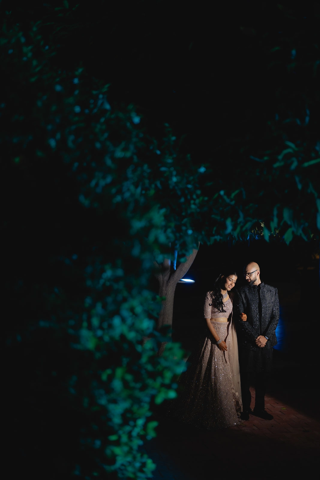 Artistic Bride and Groom Portrait at Night