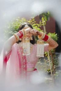 Beautiful Bride Portrait in Pink Bridal Lehenga