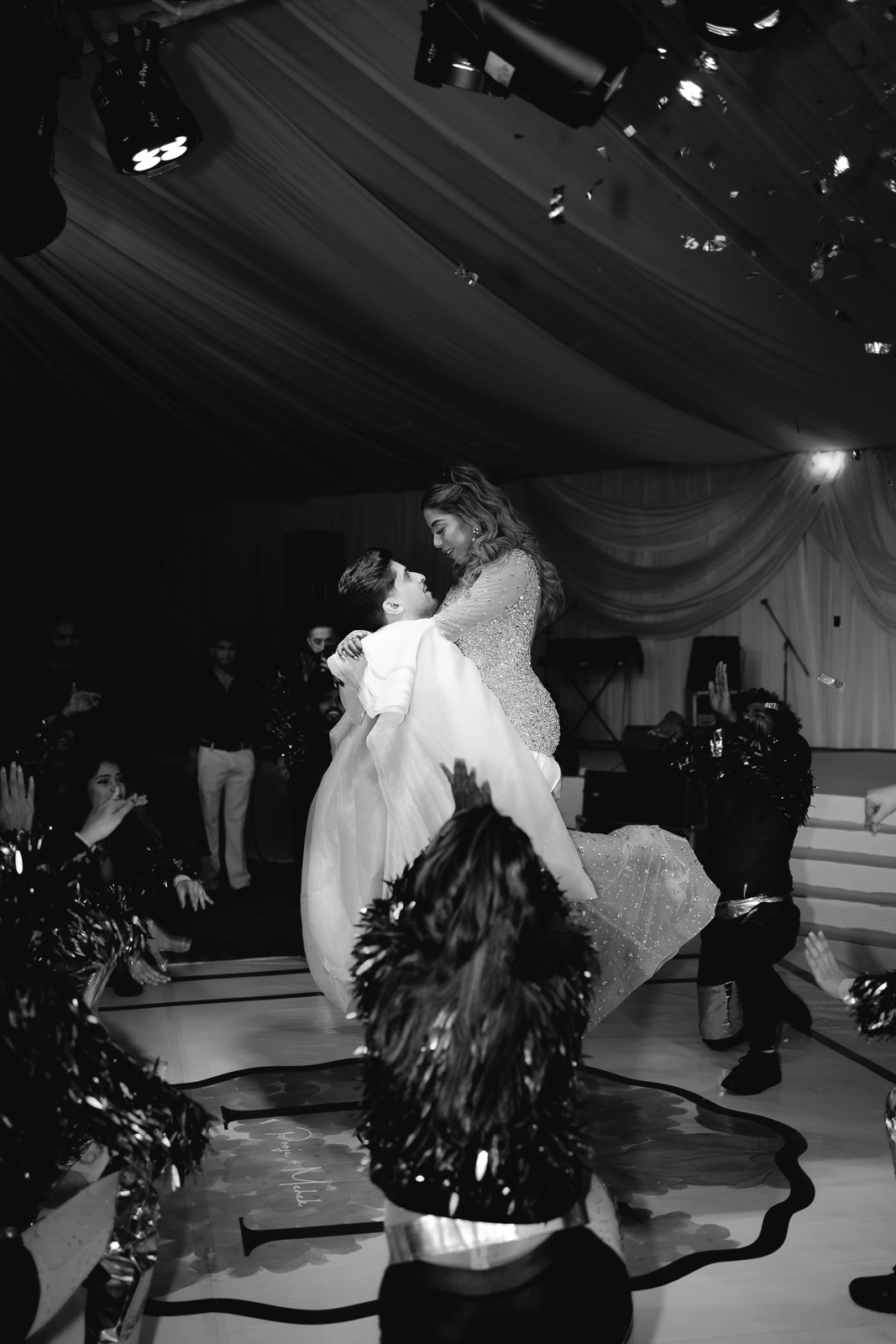 Black and White Wedding Celebration Moment