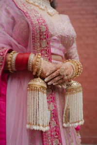 Bridal Detail Portrait with Pink Lehenga and Jewellery