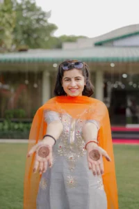 Bride Portrait in Orange Traditional Wedding Dress