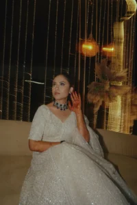 Bride Smiling at Evening Wedding Reception