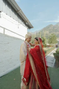 Bride Standing in Modern Wedding Architecture