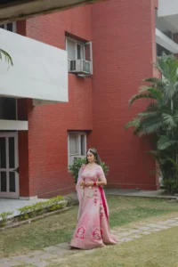 Bride Walking Near Heritage Architecture