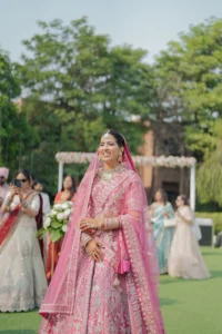 Bride Walking Through Garden