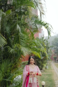 Bride Walking in Garden Wedding Portrait
