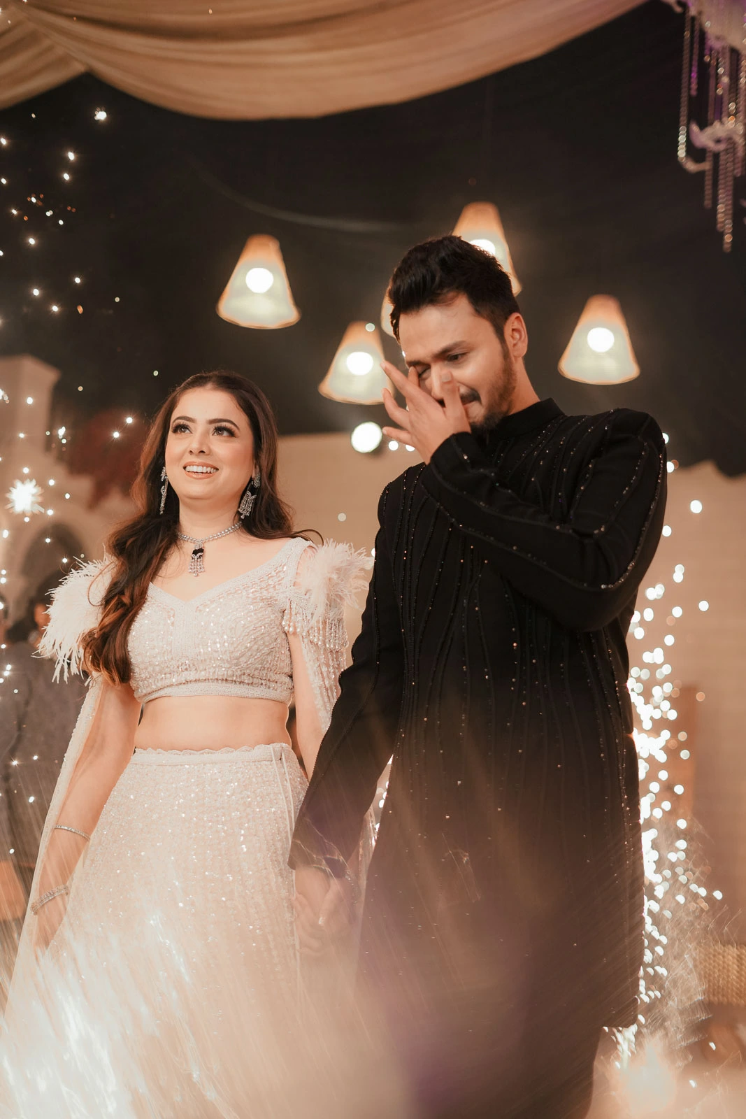 Bride and Groom Dancing at Evening Wedding Reception