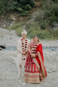 Bride and Groom Full-Length Portrait in Traditional Attire