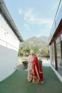 Bride and Groom Portrait in Contemporary Wedding Venue