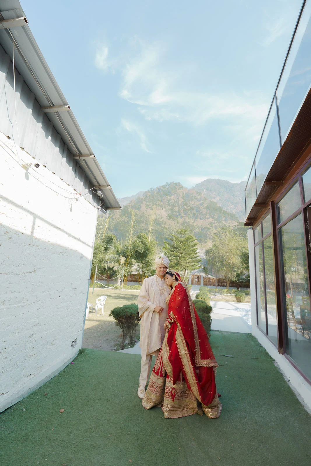 Bride and Groom Portrait in Contemporary Wedding Venue