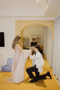 Bride and Groom Portrait in a Bright Interior