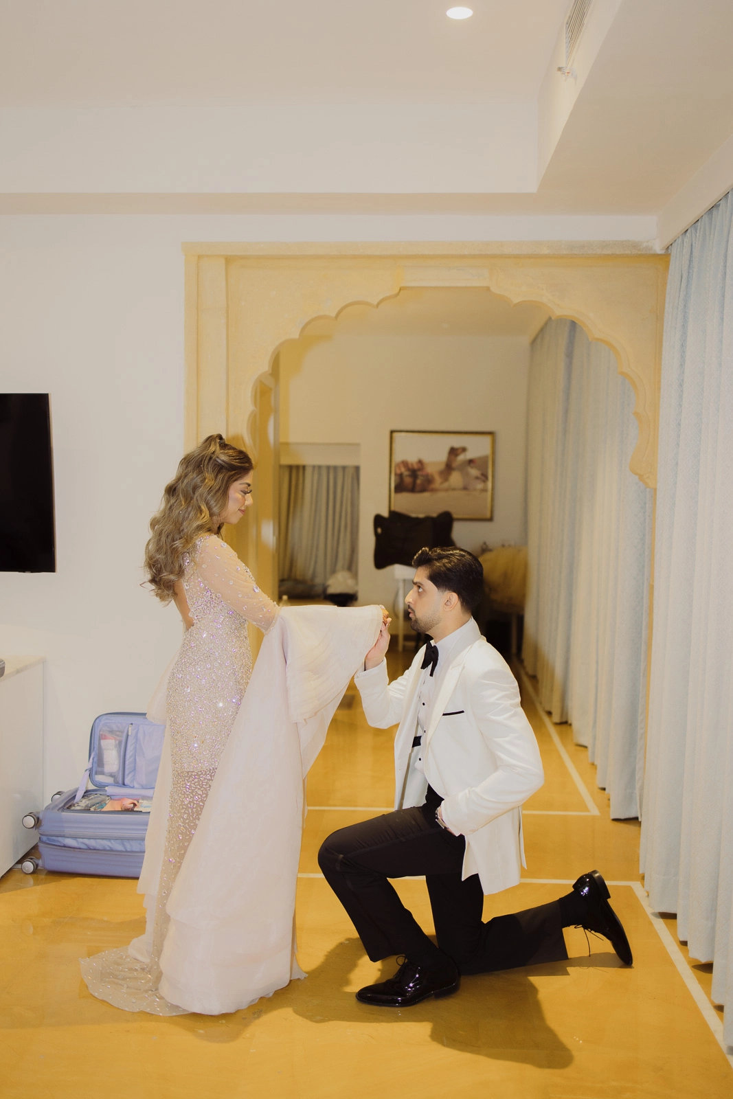 Bride and Groom Portrait in a Bright Interior