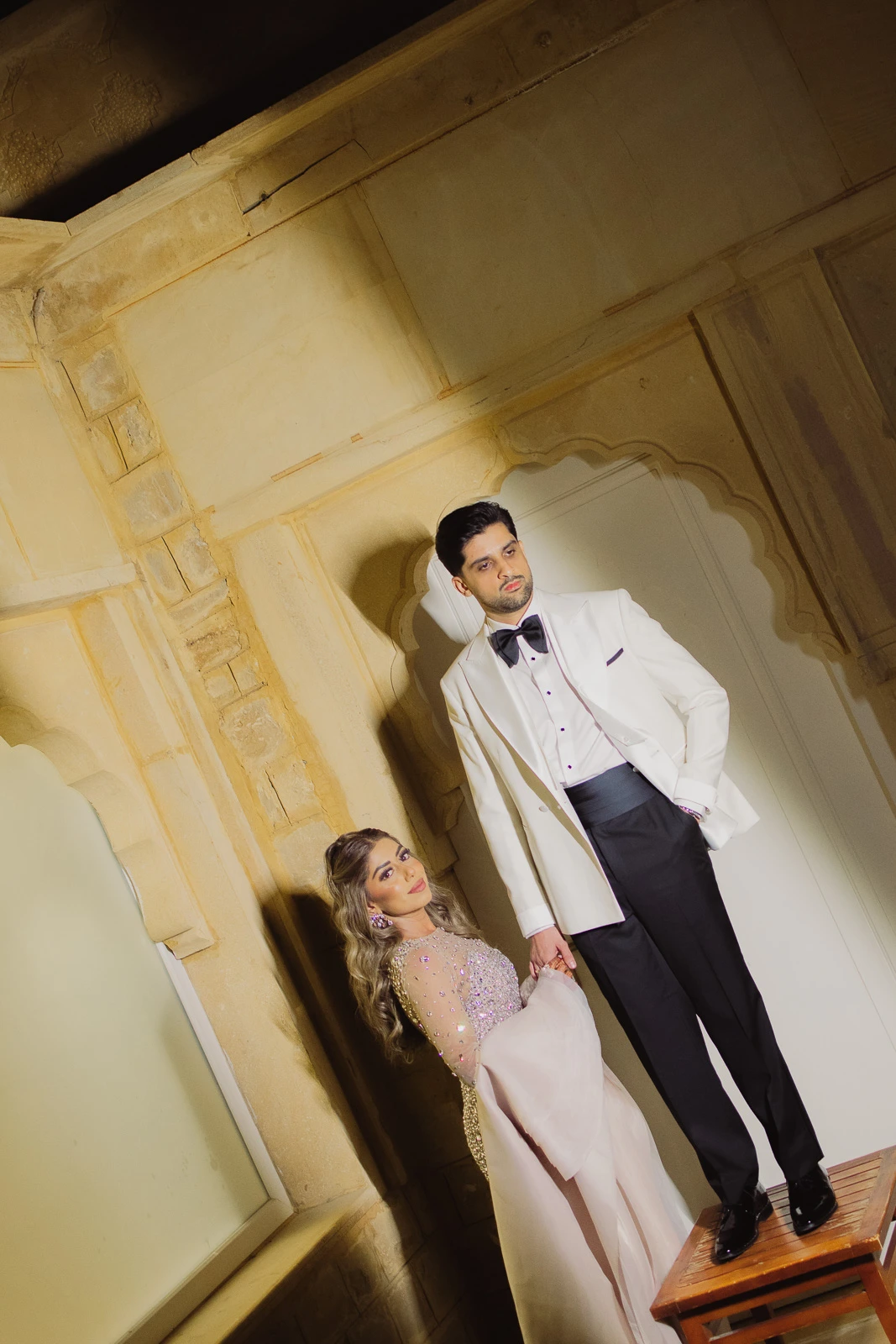 Bride and Groom Posing Together Indoors