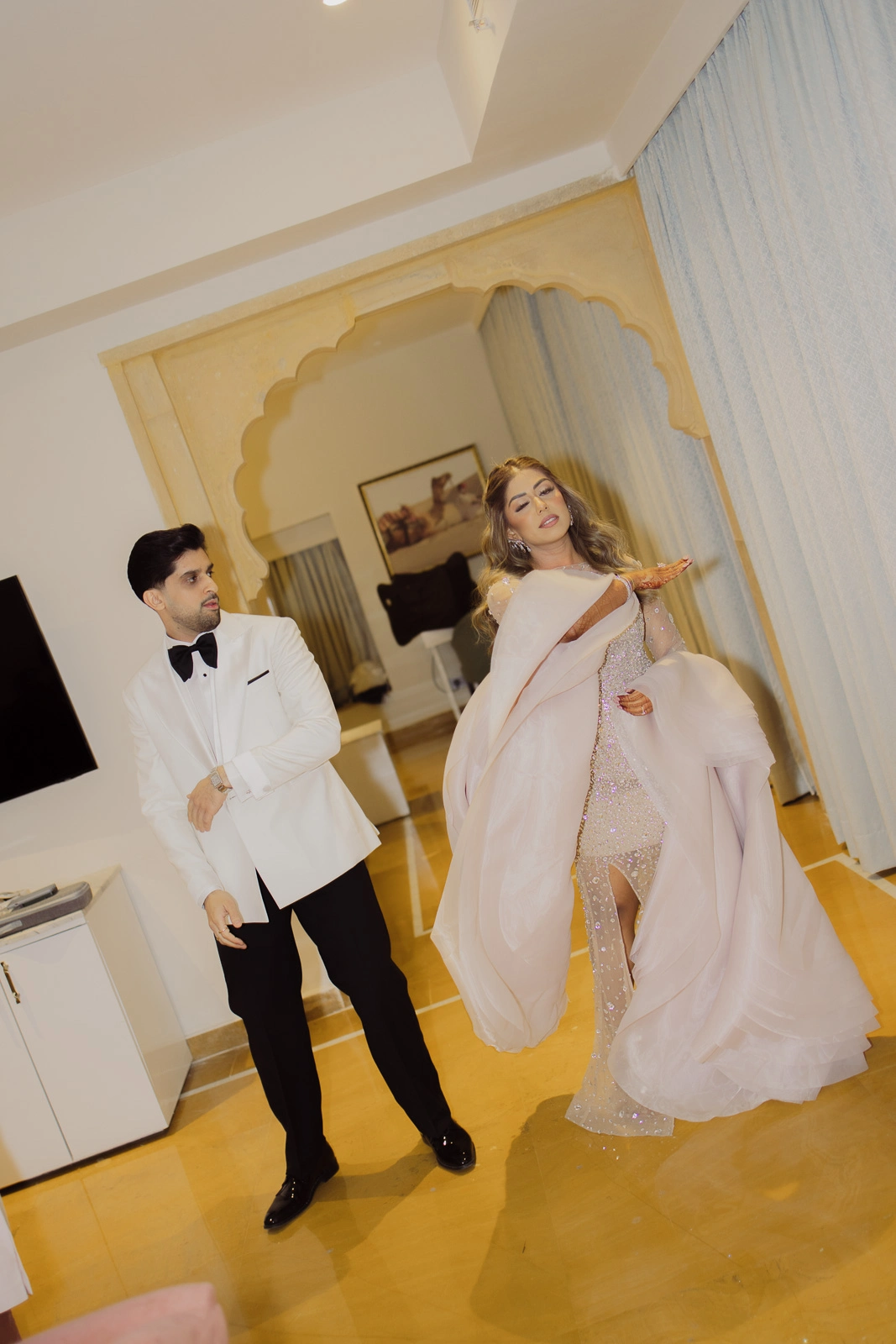 Bride and Groom Standing Together Indoors