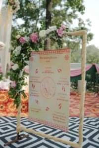 Bride and Groom Under Floral Wedding Decor
