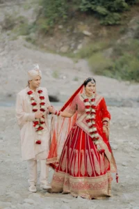 Bride and Groom Full-Length Portrait in Traditional Attire