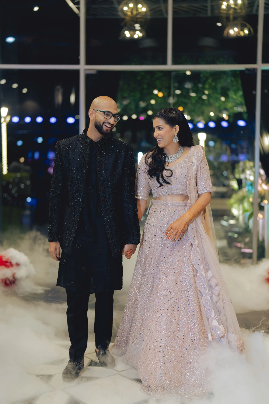 Bride and Groom at an Evening Celebration