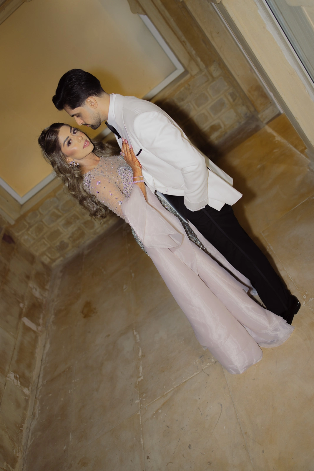 Bride and Groom in a Soft Indoor Portrait