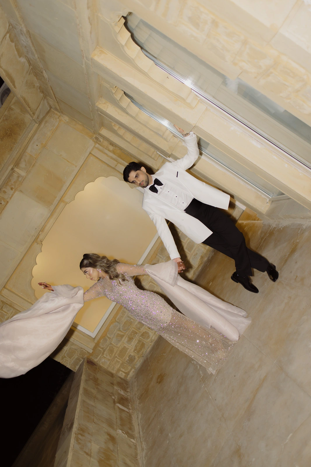 Bride and Groom in an Elegant Indoor Portrait
