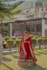 Bride in Red Saree at Heritage Wedding Location