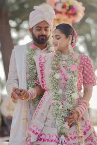 Bride in Traditional Pink Wedding Attire