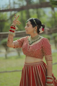 Candid Bride Portrait in Traditional Red Bridal Outfit