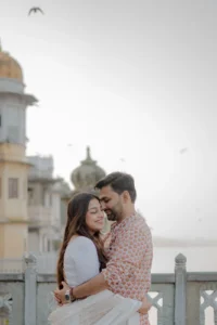 Candid Couple Moment at a Historic Udaipur Palace