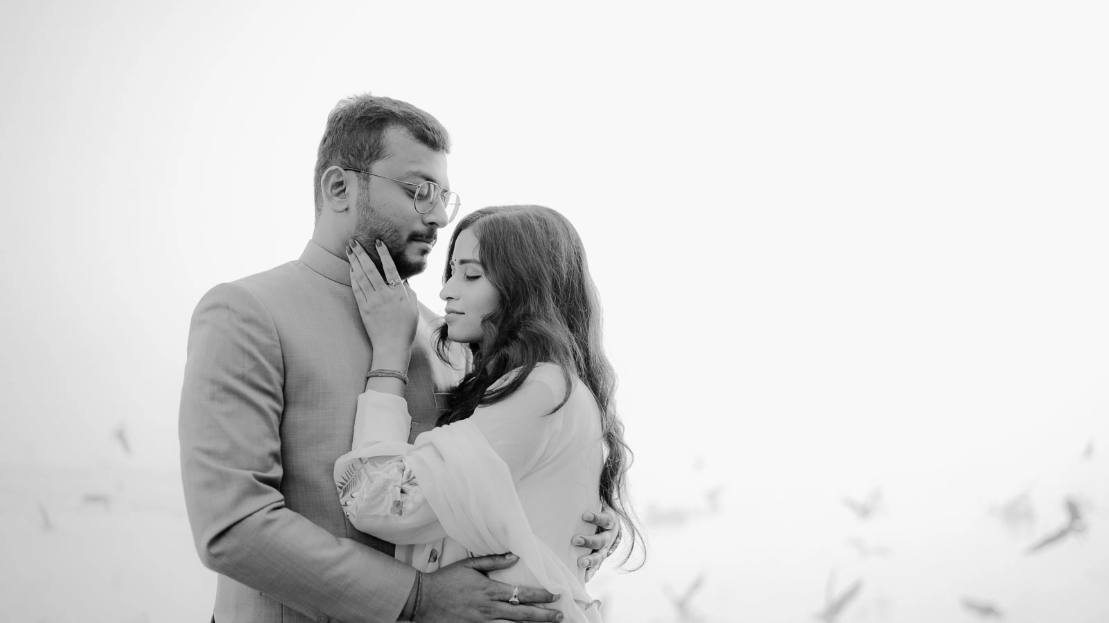 Classic Black and White Couple Portrait in Delhi