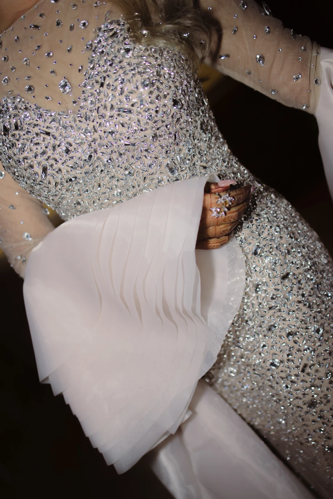 Close-Up Detail of the Bride’s Wedding Attire