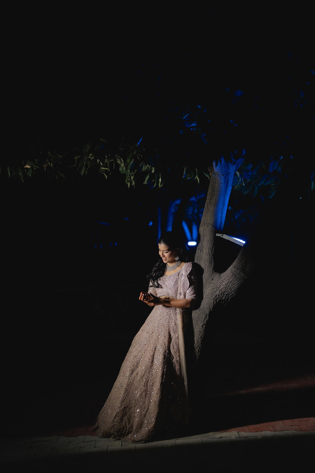 Dramatic Nighttime Wedding Couple Portrait