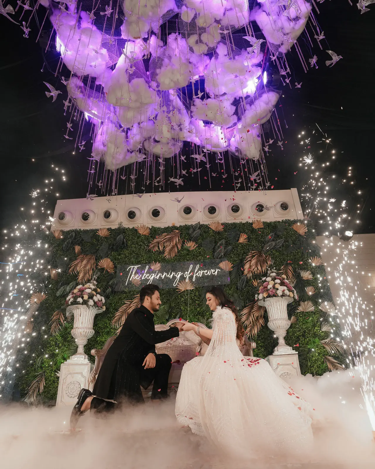 Dreamy Bride & Groom Under Floral Decor