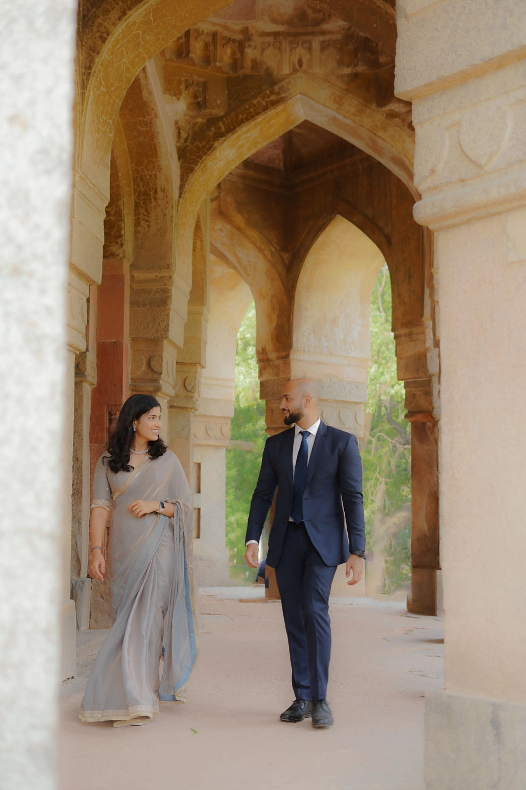 Dreamy Couple Walking Through Delhi Architecture