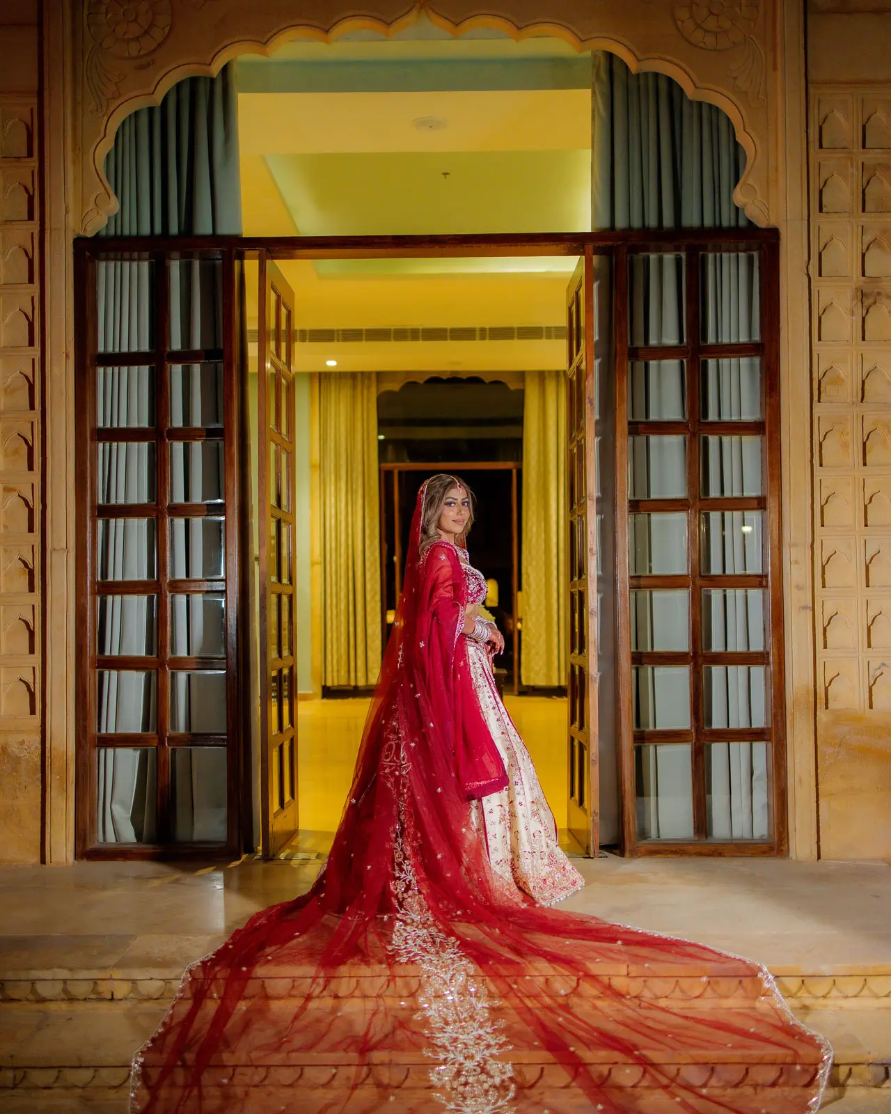 Elegant Bridal Portrait by the Palace Window