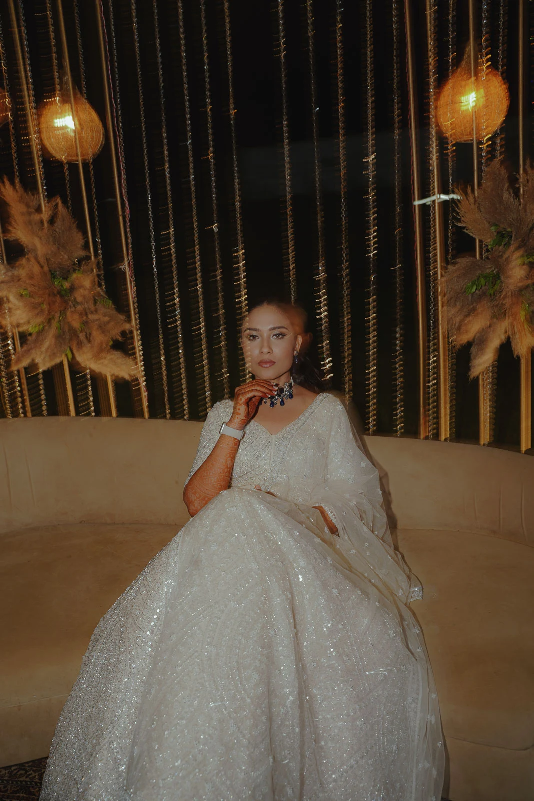 Elegant Bride Portrait Under Warm Reception Lights