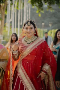 Elegant Bride Portrait in Red Saree With Traditional Jewellery