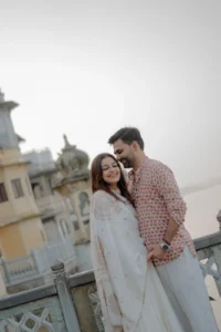 Elegant Couple Walking in Palace – Udaipur Pre Wedding