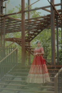 Graceful Bride Portrait in Red Lehenga