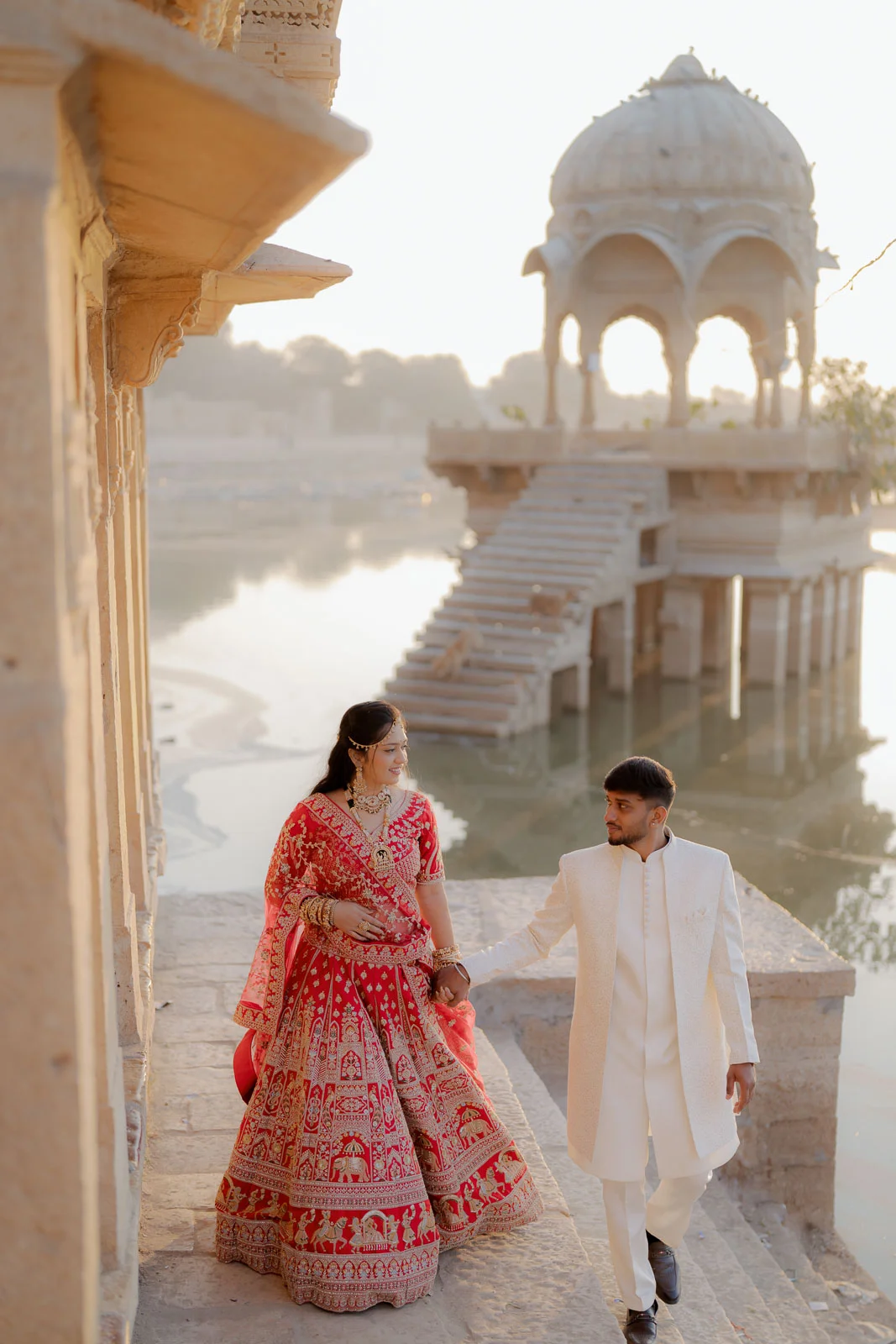 Graceful Red Dress Portrait in the Golden City
