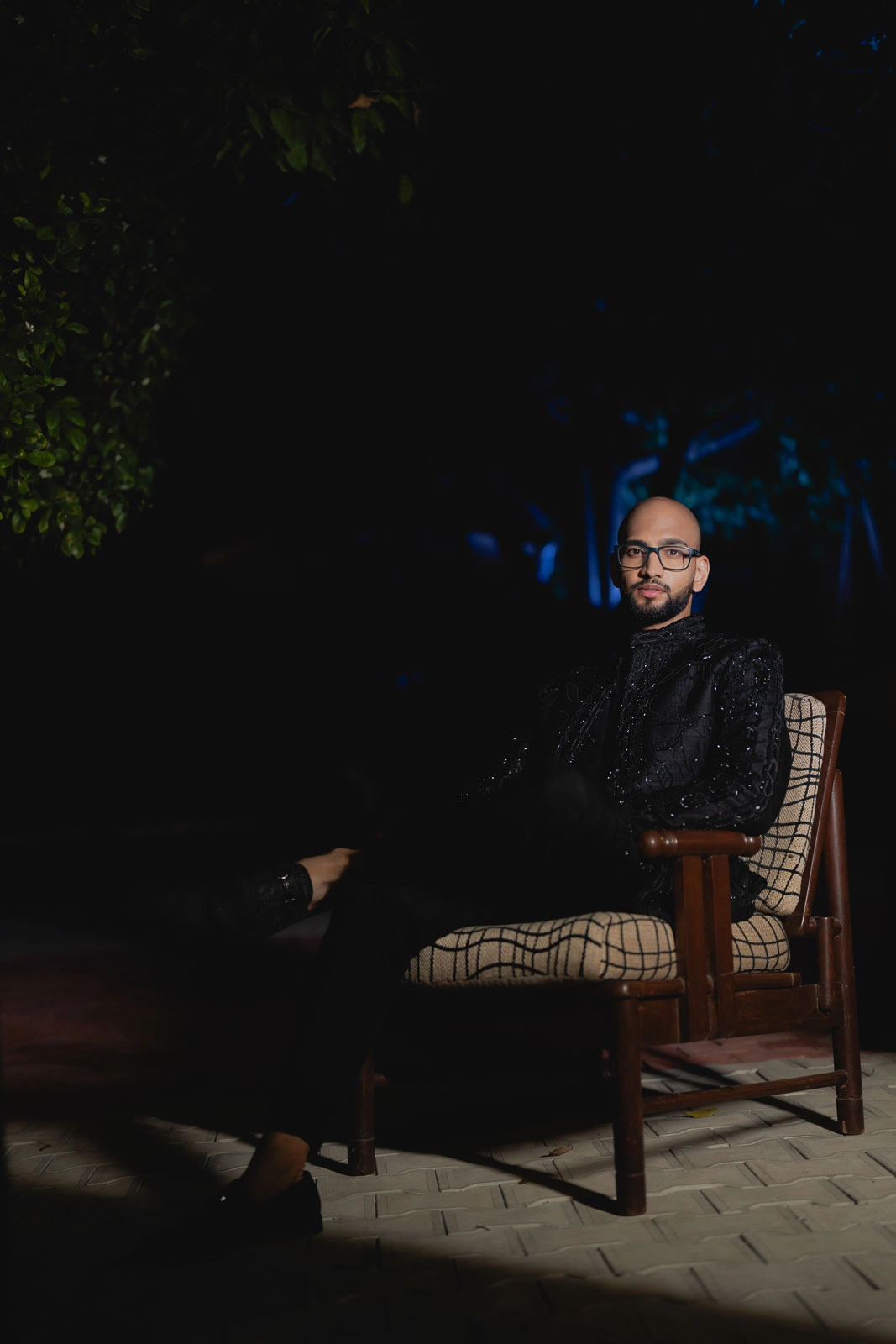 Groom Portrait Under Evening Lights