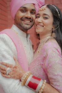 Joyful Newlywed Couple Portrait in Traditional Attire