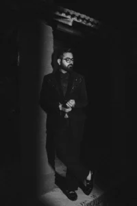 Moody Black and White Wedding Portrait