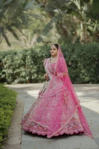 Pink Lehenga Bride at Outdoor Wedding