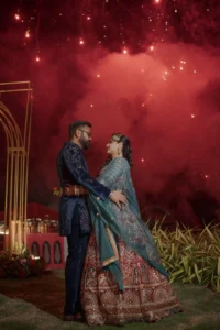 Red Light Wedding Couple Portrait