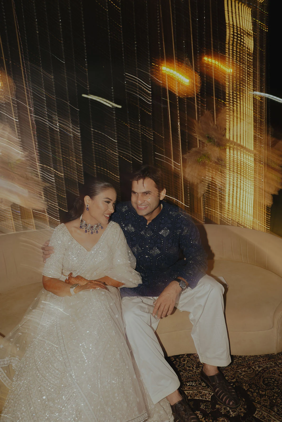 Romantic Couple Portrait Under Warm Evening Lights