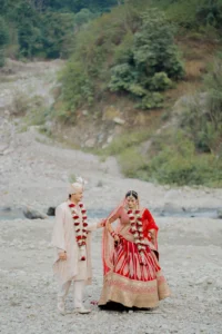 Romantic Couple Portrait in Traditional Indian Wedding Clothes