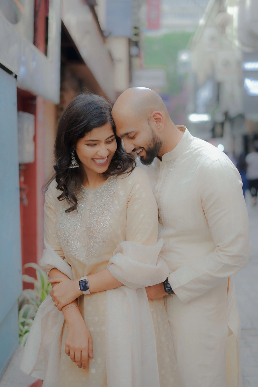 Soft Romantic Couple Portrait in Delhi Street