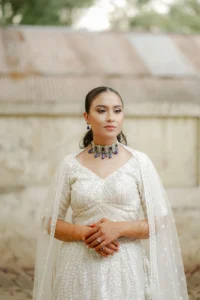 Traditional Bride Portrait in Ivory Lehenga