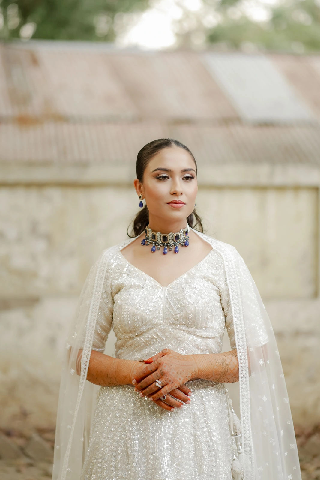 Traditional Bride Portrait in Ivory Lehenga