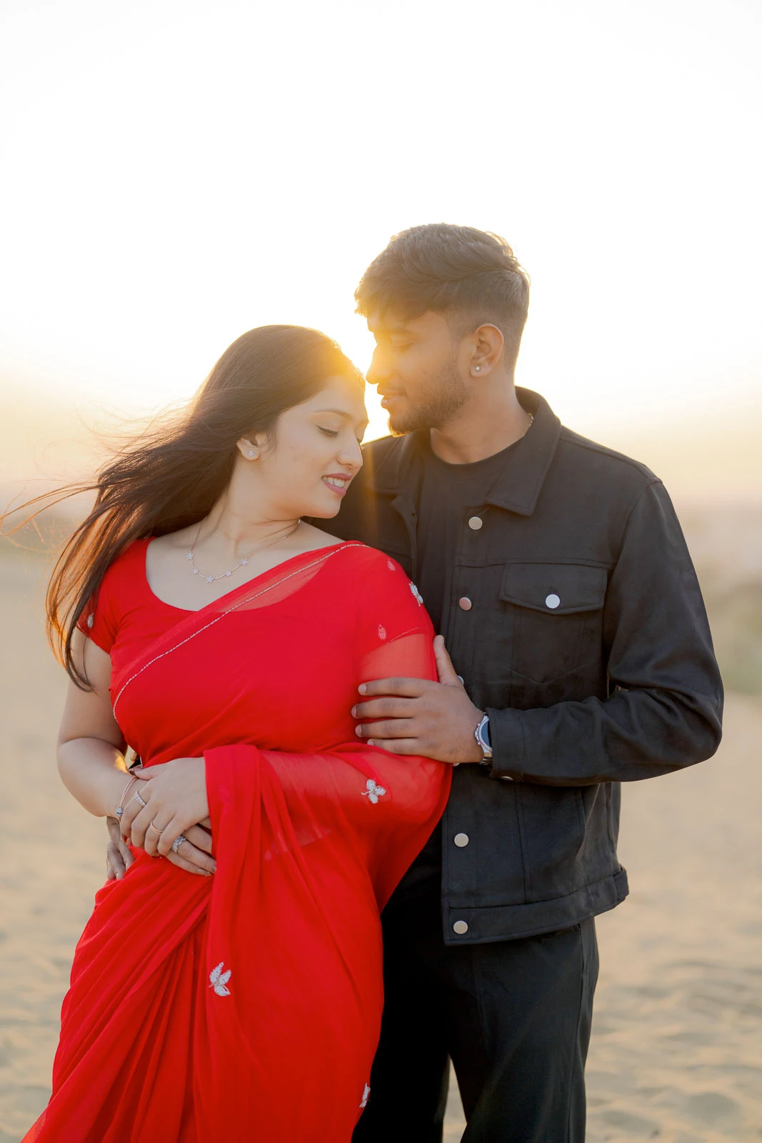 Vibrant Red Dress Couple Portrait in Rajasthan