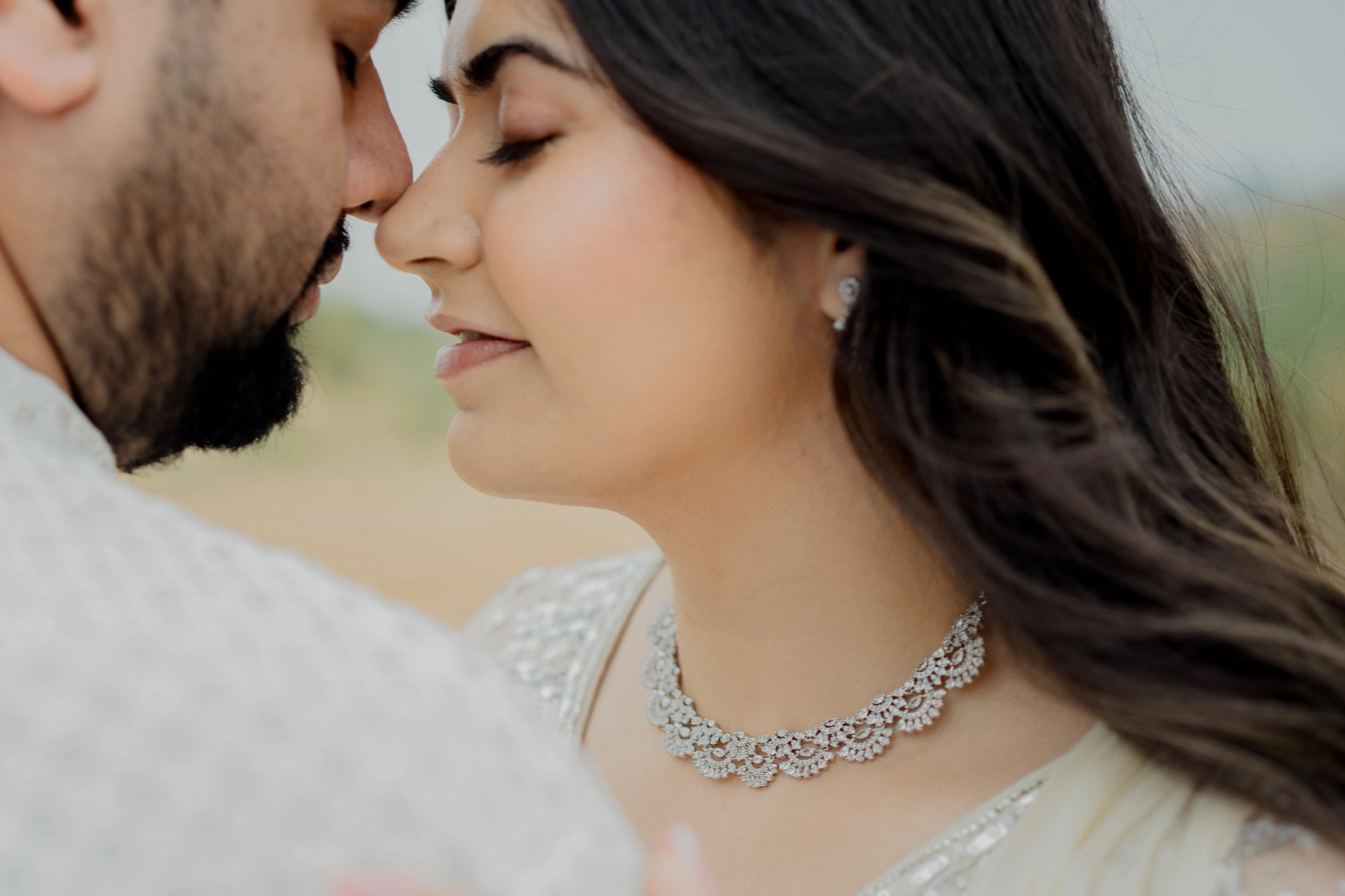 Close-up of couple face to face outdoors, Jaipur pre-wedding shoot